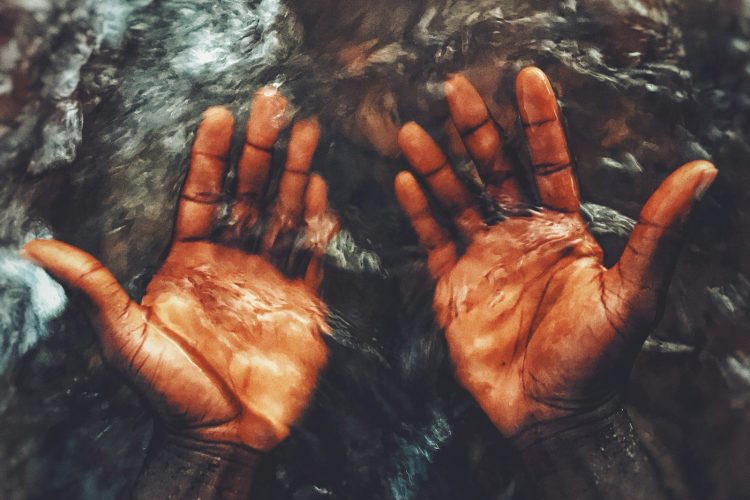 persons hand on water