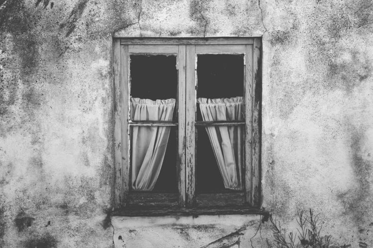 grayscale photo of closed window